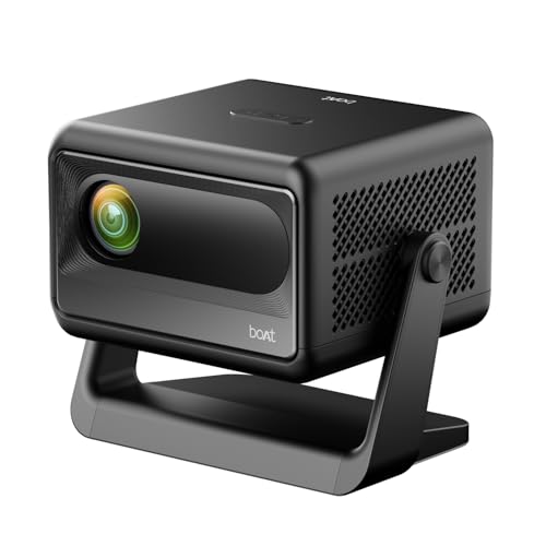 Boat CineHead E1 Smart Projector with Built-in Netflix & Prime Video, Honest 150 ANSI Lumens, Native 720p with 1080p Support, Vertical Keystone, 3W Speaker, Adjustable Stand (Carbon Black)