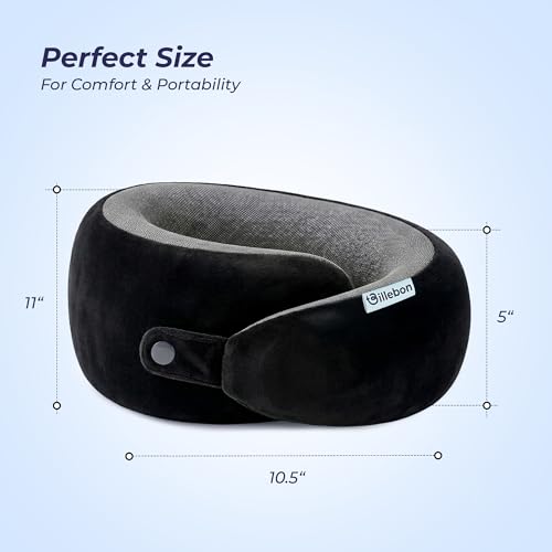Image of Billebon Memory Foam Neck Pillow, Snake Shape Travel Pillow with Snap Button, Neck Pillow for Travelling & Flight Travel, Ergonomic Support for Comfort & Pain Relief(Black Single)