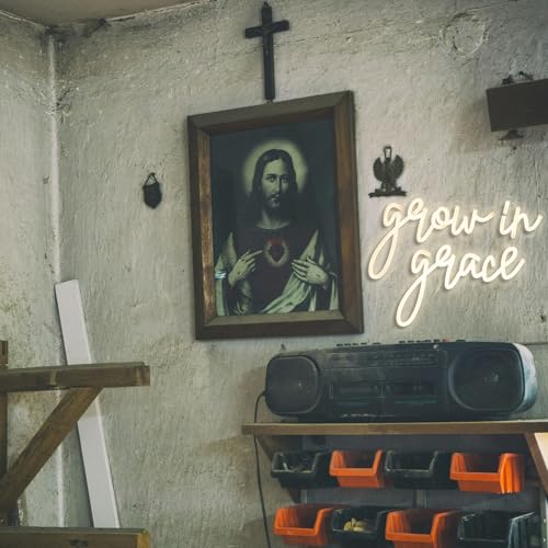 Image of Grow In Grace Neon Sign For Wall Decor, Usb Powered Neon Religious Sign, Art Aesthetic Bible Verse Decor, Home Bedroom Wall Decor, Church Inspirational Quotes Gift For Christians(13.4 X 10.2 In)
