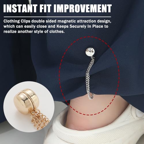 Image of Ouliget Multi-Function Magnetic Clothing Clips,Pinless Brooch Chain Magnetic Buttons Shawl Clips for Hijab, Loose T-Shirt Hems, Sleeves, Collar and Pants Hems,4 Pieces (Silver and Black)