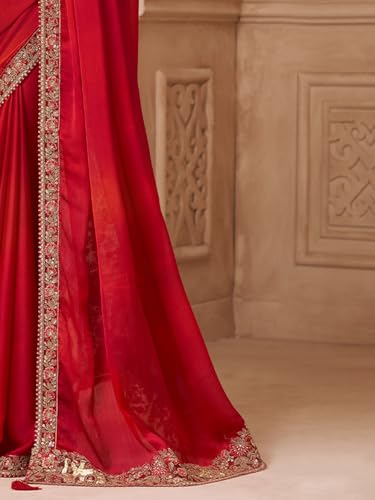 AKHILAM red satin silk saree – image 6
