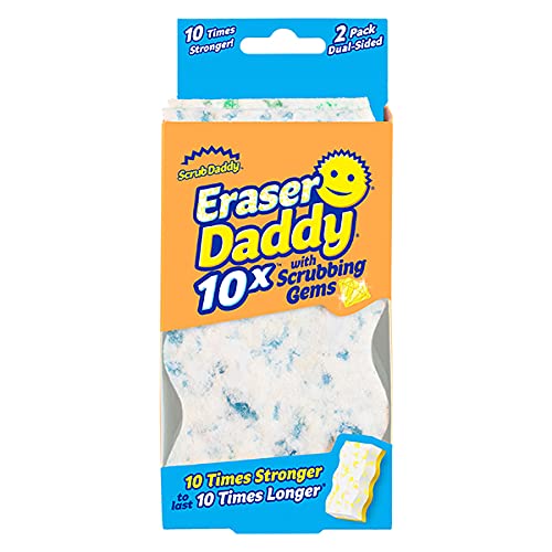 Scrub Daddy Eponge Eraser Daddy, Éponge Magique Magic Eraser, Gomme Magique en Mousse de Melamine 10x Plus Durable avec Pierres à Récurer Flextexture, Eponge Magique Mur Blanc, Vitre - Lot de 2 Cover