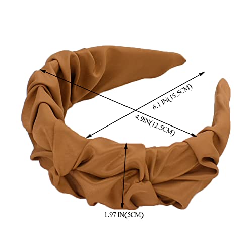 Begood Knot Headband For Women Black Designer Headband Ruffled Womens Fashion Headbands Brown Ruched Top Knot Headband Hair Accessories For Girls 2Pcs #TOP3