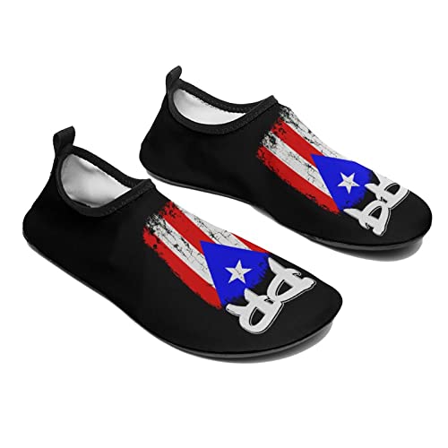 Puerto Rico PR Flag Quick-Dry Water Sports Shoes for Beach Swim Surf Water Sport Slip-on Aqua Socks for Women Men 7/8women,5/6men4