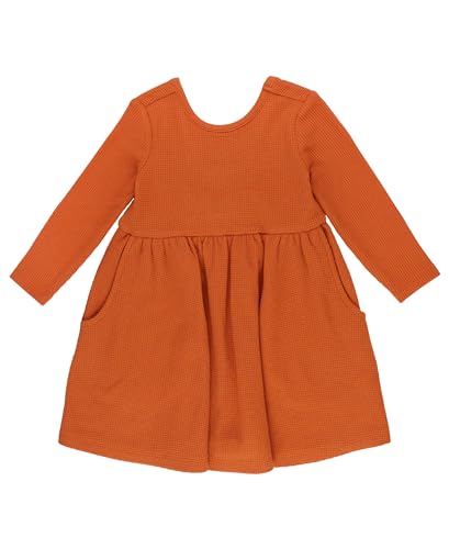 RuffleButts Rust Waffle Knit Long Sleeve Twirl Dress - 18-24m