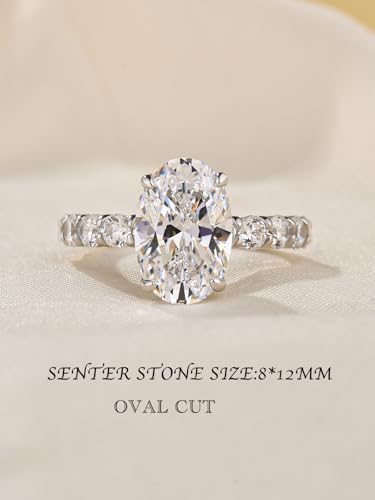3.5CT Oval Cut Engagement Ring for Women, Sterling Silver 5A Cubic Zirconia Ring with Accented Band, Simulated Diamond Wedding Jewelry Gift2