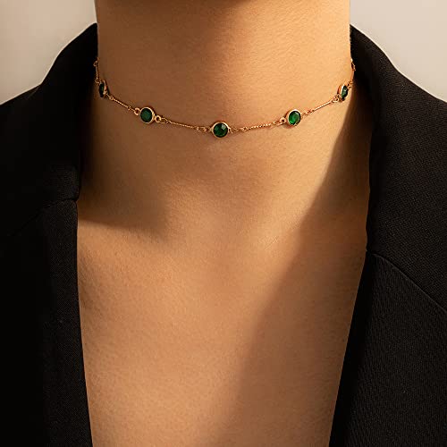 Bohemian Green Crystal Choker Necklace Tiny Emerald Station Chain Necklace Dainty Satellite Necklace Gorgeous Wedding Jewelry Gift for Women2