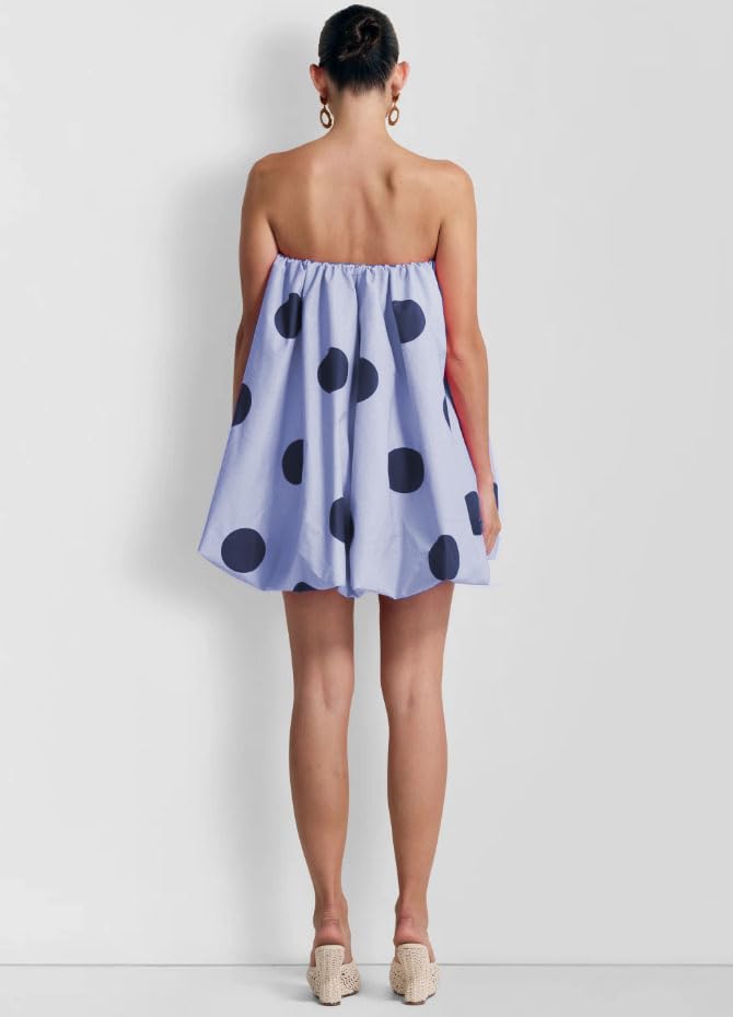 Image of Faretumiya Women Polka Dot Bubble Mini Dress Strapless Flowy Short Tube Dress Off Shoulder Y2k Balloon Dress Party Beach(