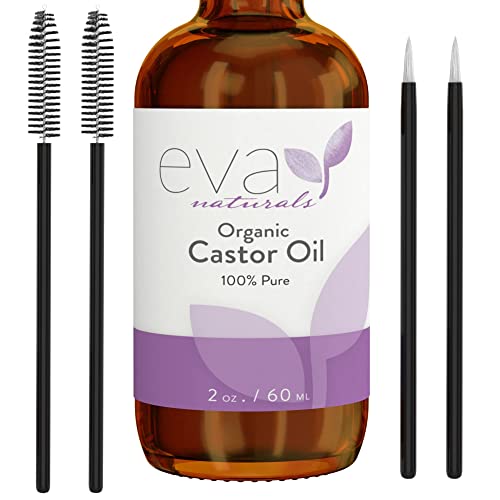 Eva Naturals Organic Castor Oil (2oz) - Promotes Hair, Eyebrow and Lash Growth - Diminishes Wrinkles and Signs of Aging - Hydrates and Nourishes Skin - 100% Pure and USP Grade - Premium Quality