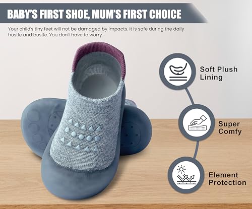 Dookeh Krabbelschuhe Baby (A3-Grau, 9-12 Monate, EU Size 19, Fabrikgröße Auf Schuhen gedruckt 20/21)