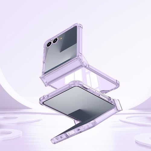 Image of Kapa Clear Airbag with Hinge Protection Back Case for Samsung Galaxy Flip7 / Z Flip 7 | Transparent Shockproof Slim Hard Protective Cover (Purple)
