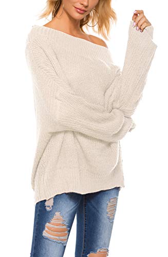 Image of GOLDSTITCH Women's Off Shoulder Batwing Sleeve Loose Oversized Pullover Sweater Knit Jumper