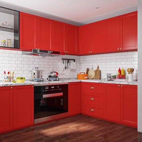 Image of HOME13 Vinyl Matte Wallpaper Red Self Adhesive Decorative for Kitchen Cabinet Furniture Countertop Waterproof (24inches By 48inches, Red Matte Wallpaper)