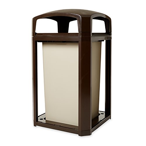 Image of Rubbermaid Commercial Products Landmark Trash Can with Dome Top Frame, Rigid Liner Included, 50 GAL, Sable Plastic, Outdoor for Stadiums /Parks /Outdoor Shopping Malls