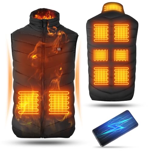 Heated Vest for Women and Men, Heated Body Warmer with 9 Heating Zones,10000mAh Battery Heated Gilet Winter Heating Waistcoat Jacket for Outdoor Skiing Riding Hiking Fishing (Power Bank is included)