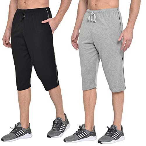 Image of Men's Regular Fit Cotton Three by Fourth, 3 /4th, Man Capri, Capris, Three Quarter, Capri for Men, Printed, Sports Running, Three Quarte, Casual Lounge Short, Nightwear Sleep Shorts, Pack of 2
