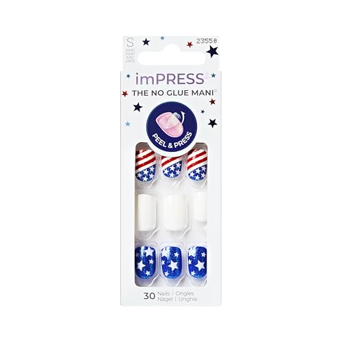 Kiss Impress No Glue Mani Press On Nails Design Liberty Multicolor Short Size Squoval Shape Includes 30 Nails Prep Pad 1 Manicure Stick 1 Mini File