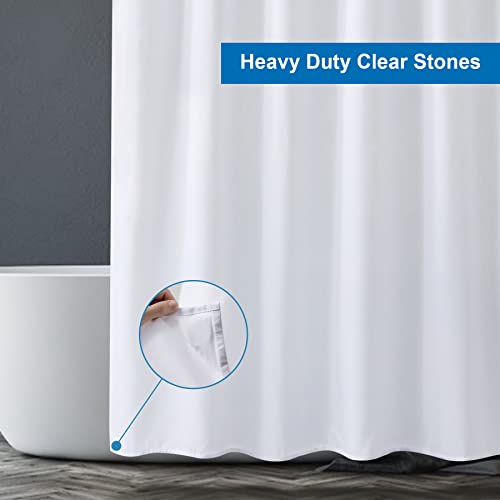 Amazer Extra Long Shower Curtain Liner Washable, 72 X 96 Inches, Fabric White Shower Liner With 2 Bottom Stones, Waterproof 2-In-1 Shower Curtain And Liner, 12 Grommet Holes, Hotel Quality, White #TOP3