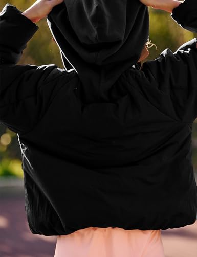 Womens Crew Neck Pullover Puffer Long Sleeve Loose Jacket Half Zip Hooded Coat with Drawstring2