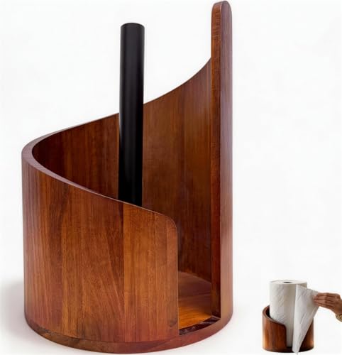 Large Premium Bamboo & Iron Paper Towel Holder - Heavy Duty Countertop Stand for Jumbo Rolls with Round Solid Wood Base, for Kitchen Dining Table Home Decor (Size:11.5 * 8.25in)