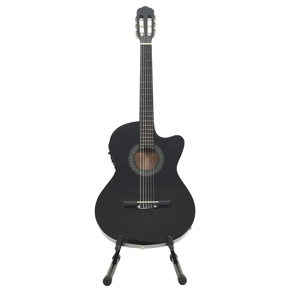 12-TLG. Western Gitarren-Set Schwarz mit 6 Saiten, 4-Band Equalizer, Gitarrentasche, Stimmgerät, Kapodaster, Gitarrengurt, Plektrum, Saitenkurbel für Gitarre Akustik Konzert Musik Unterricht