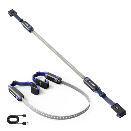 WORKPRO Rechargeable Underhood Work Light, 25inch Long Foldable LED Work Light Bar, 3 Lighting Modes with Adjustable Straps and Hooks, Magnetic Light for Car Repairing/Garage/Workshop/Emergency