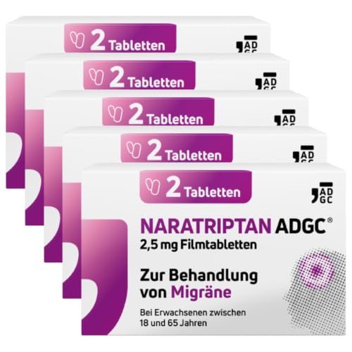 NARATRIPTAN ADGC bei Migräne 2 5mg - 5x 2 Stück - für akute Behandlung von Kopfschmerzen bei Migräneanfällen mit und ohne Aura - kann Begleiterscheinungen von Migräne lindern wie z.B. Übelkeit