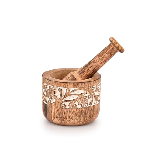 Mahasu Mortal & Pestle Mango Wood Natural Wooden Mortar...