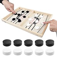 Crihovy Tisch Hockey Spielzeug, Fast Sling Puck Spiel, Tischhockey Holz, Hockey Brettspiel, Bouncing Tischspiel, Portable Schachbrettset Partyspiele Tisch-Desktop-Spiel, Doppelkampf(35 x 22 x 2.3cm)