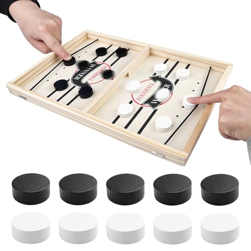 Crihovy Tisch Hockey Spielzeug, Fast Sling Puck Spiel, Tischhockey Holz, Hockey Brettspiel, Bouncing Tischspiel, Portable Schachbrettset Partyspiele Tisch-Desktop-Spiel, Doppelkampf(35 x 22 x 2.3cm)