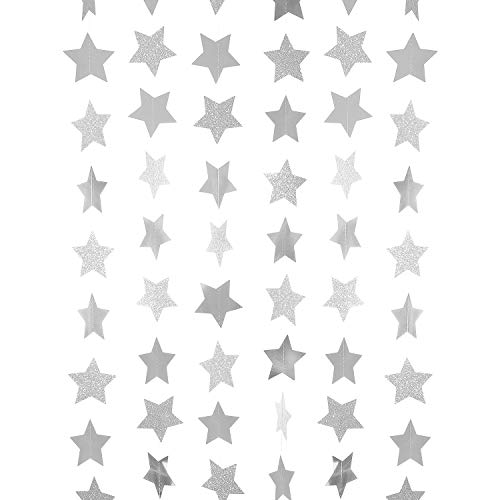 WEVEN Silver Glitter Star Garland Reflective Paper...