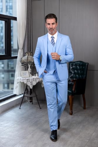 SOLOVEDRESS Men's 3 Piece Linen Suits Set Regular Fit Casual Groomsmen Tuxedo Blazer Jacket and Pants for Wedding and Prom4