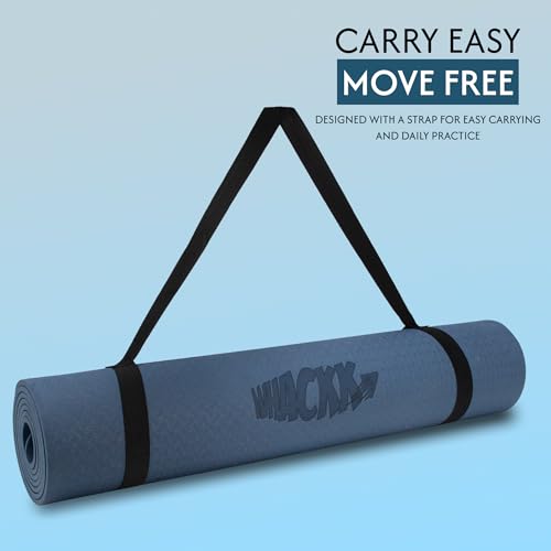 Image of Whackk TPE 6mm Alignment Yoga Mat |Navy Blue|TPE Non-Slip Yoga & Exercise Mat with Carry Strap|Non toxic Lightweight, Eco-Friendly I Yoga & Pilates Exercise Fitness