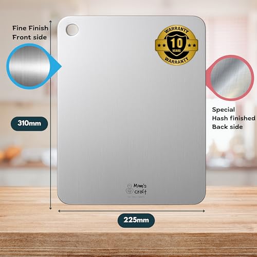 Image of Premium Stainless Steel Chopping Board | Large Rectangle Cutting Board 31cm x 22.5cm with Anit-Slip Gripping Mat | for Cutting Vegetables, Fruits, Meat | Reversible (M, Rectangular)