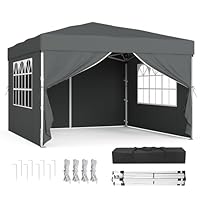 SONGMICS Pavillon, 3 x 3 m mit Seitenwänden, Faltpavillon, Gartenpavillon, Partyzelt, Sonnenschutz, Leichter Regenschutz, tragbar, für Hof, Garten, Markt, Party, dunkelgrau GCT104GZ01