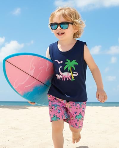 Image of NZRVAWS Toddler Baby Boy Summer Clothes 2Pcs Shorts Set Sleeveless Tank Tops Hawaiian T-Shirt Cute Boys Clothing Set