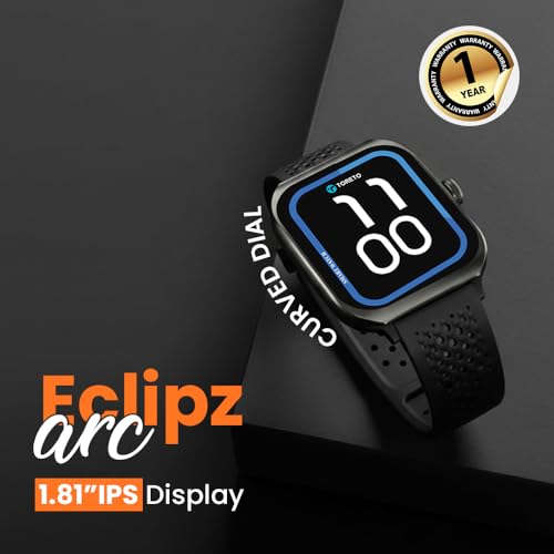 Image of Toreto Eclipz Arc Smartwatch with 1.81 inch IPS Display, Bluetooth Calling, IP67 Water Resistance, 22mm Silicone Strap, 12-Day Battery, iOS & Android Compatible (Arctic Silver)
