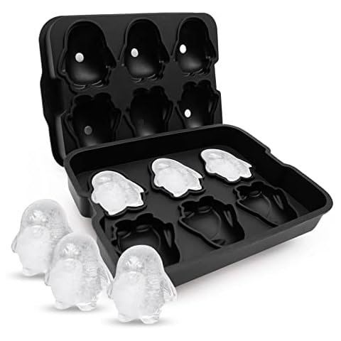 Fun Ice Cube Molds, Easy Release 6 Large 3D Penguin Ice Trays with Funnel, Novelty Drink Tray for Chilling Cocktails, Whiskey, Bourbon & Homemade Juice, BPA Free Cover