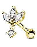 COCHARM 14K Solid Gold 18g Helix Earring Stud 18g Dangling Lotus Flower Helix Piercing Jewelry for Women 14 Karat Real Gold Helix Jewelry 6mm Yellow Gold 18g Helix Stud 14kt Helix Bar