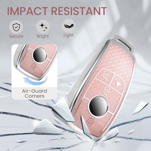Image of Key Fob Cover for Mercedes Benz, Rhinestone Wristlet Case, Pink
