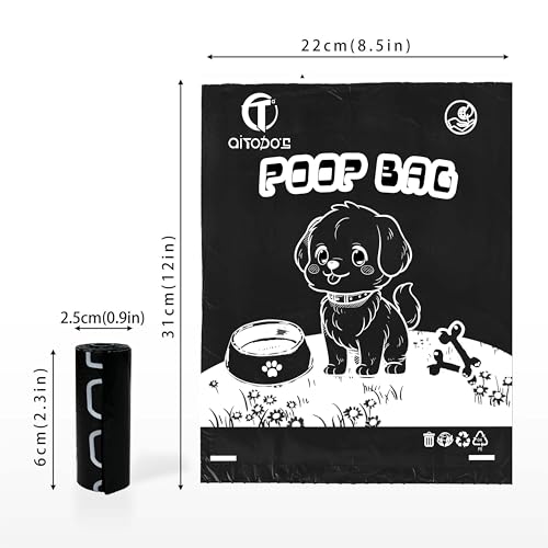 AiTodos® 600 Stück Hundekotbeutel, Schwarz, Geeignet zum Verlassen des Hauses, Kotbeutel für Hunde - 30 * 21,5 cm, Polyethylen-Material, Tragbar - Hunde Kotbeutel (40 Rollen, 15 pro Rolle)