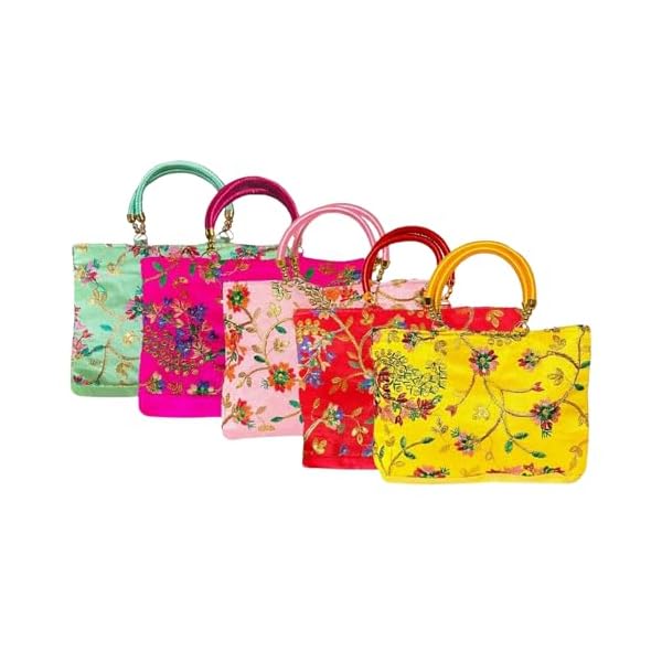 RUWAZA Art Creations Traditional Embroidered Pure Silk Potli Purse Bags Handbags for Ladies,Wedding Return Gifts for Women