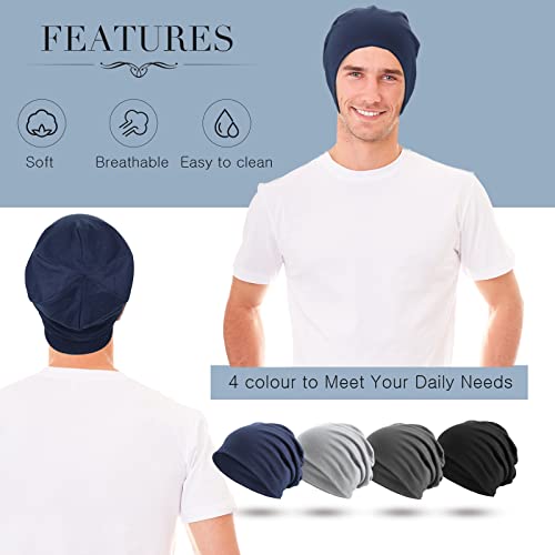 Satinior 4 Pieces Slouchy Beanie Hat Sleeping Cap Baggy Skull Knit Sleeping Hat Headwear Head Wrap Cap For Men Women (Blue, Deep Gray, Black, Light Gray) #TOP5