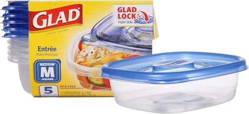 GladWare Entree Food Storage Containers, Medium Square Holds 25 Ounces of Food, 5 Count Set | Tupperware, Plastic Food Container, Meal Prep Container, Plastic Containers with Lids - image 1