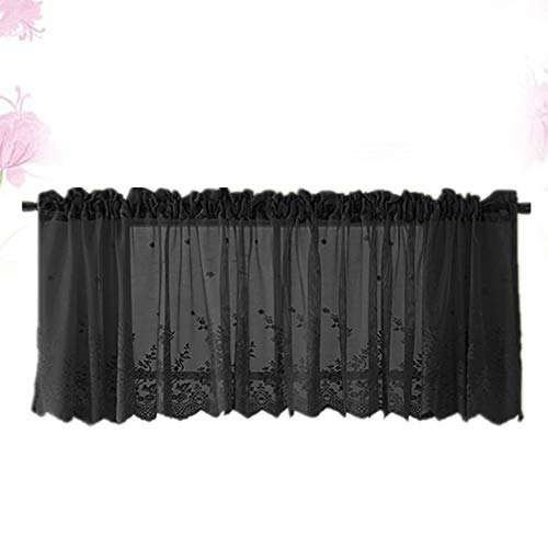 Ciieeo Short Curtain Lace Trim Semi- Sheer Kitchen Curtain Window Lace Trim Semi- Sheer Rod for Small Window Bathroom (130x41cm) - Image 2