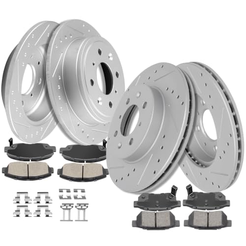 Image of [SCITOO Brake Kits] - (4) Front and Rear Drilled and Slotted Brake Rotors (8) Ceramic Pads for 1999-2000 for Honda Civic | Fit For Honda For Civic 1999-2000