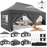 JUMMICO 3x6m Heavy Duty Pop Up Gazebo with Sides, Patented Peaked Roof Waterproof Windproof Garden Gazebo, 10cm Extra Height Canopy for Party Wedding Camping Commercial Events - Grey