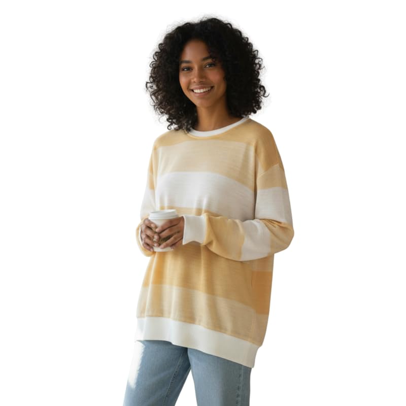 Women's Striped Knit Oversized Pullover Sweater | Casual Loose Crewneck Jumper Top in Strip | Lightweight Long Sleeve Monochrome Fashion for Fall & Winter