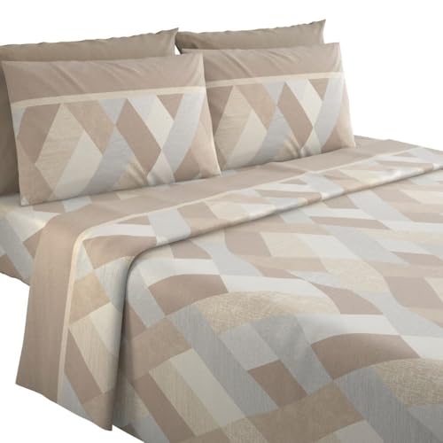 MAXIME MAISON - Completo Lenzuola Flanella Matrimoniale in Cotone Stampate, Set Lenzuola Matrimoniali Flanella Invernali con Fantasia Elegante (Cross Tortora)