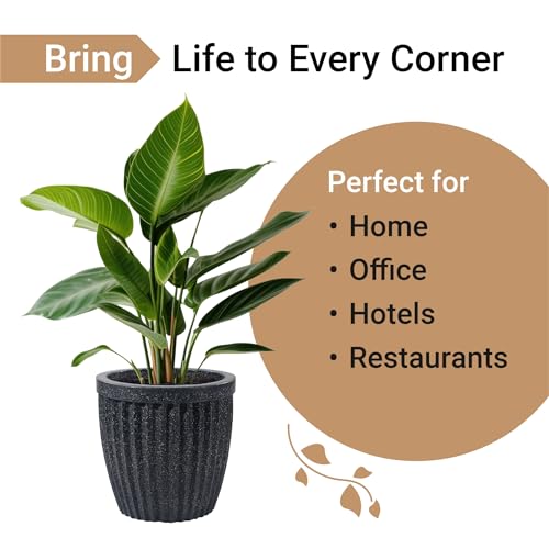 Image of Kuber Industries 14-Inch Roto Mould German Polymer Big Size Flower Pot | Indoor /Outdoor Tree Gamla Planter for Living Room, Resorts, Hotels, Terrace & Garden | Marble Pihu Neo - Black